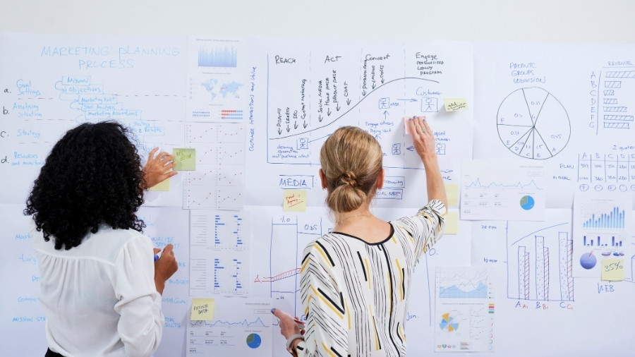 Berater erstellen eine AI-Adoptions-Roadmap auf einem Bildschirm